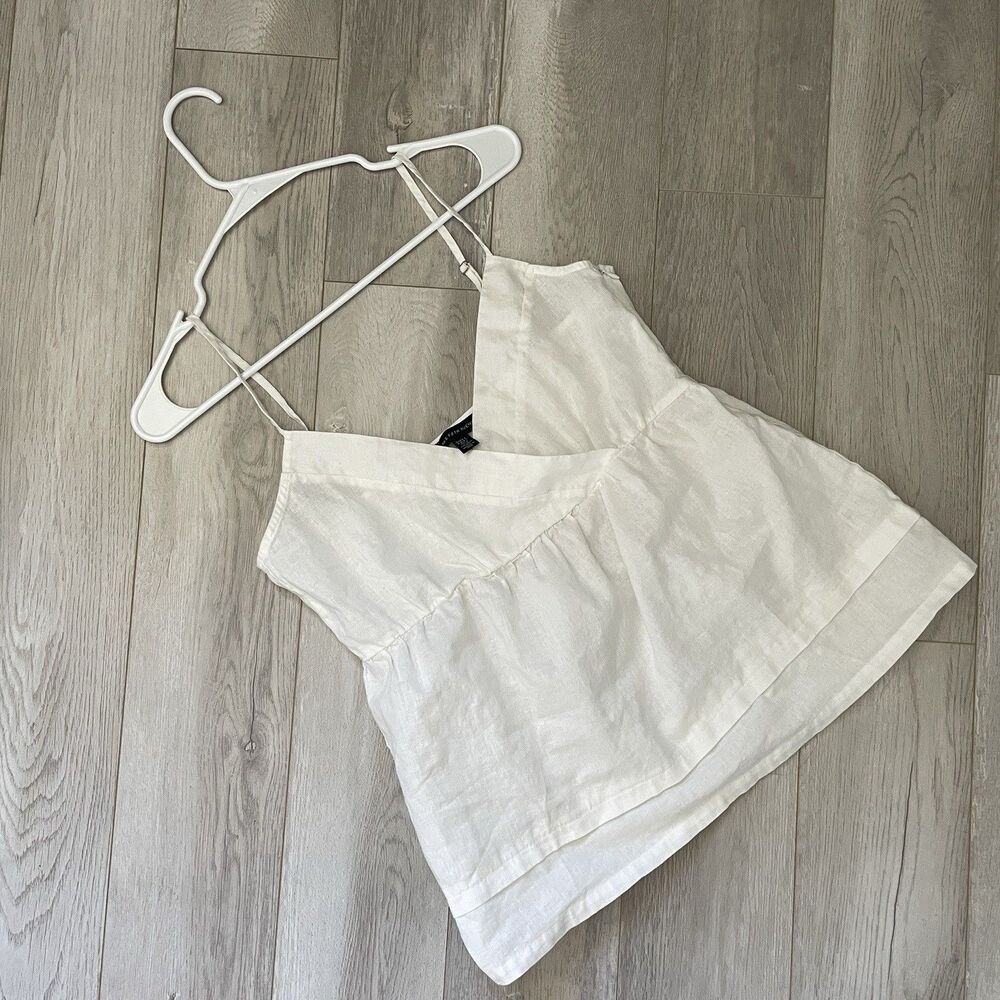 Saks Fifth Avenue Tank Top cotton linen v neck babydoll womens White (medium)